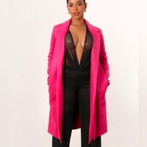 Women's Hot Pink Suede Trenh Coat